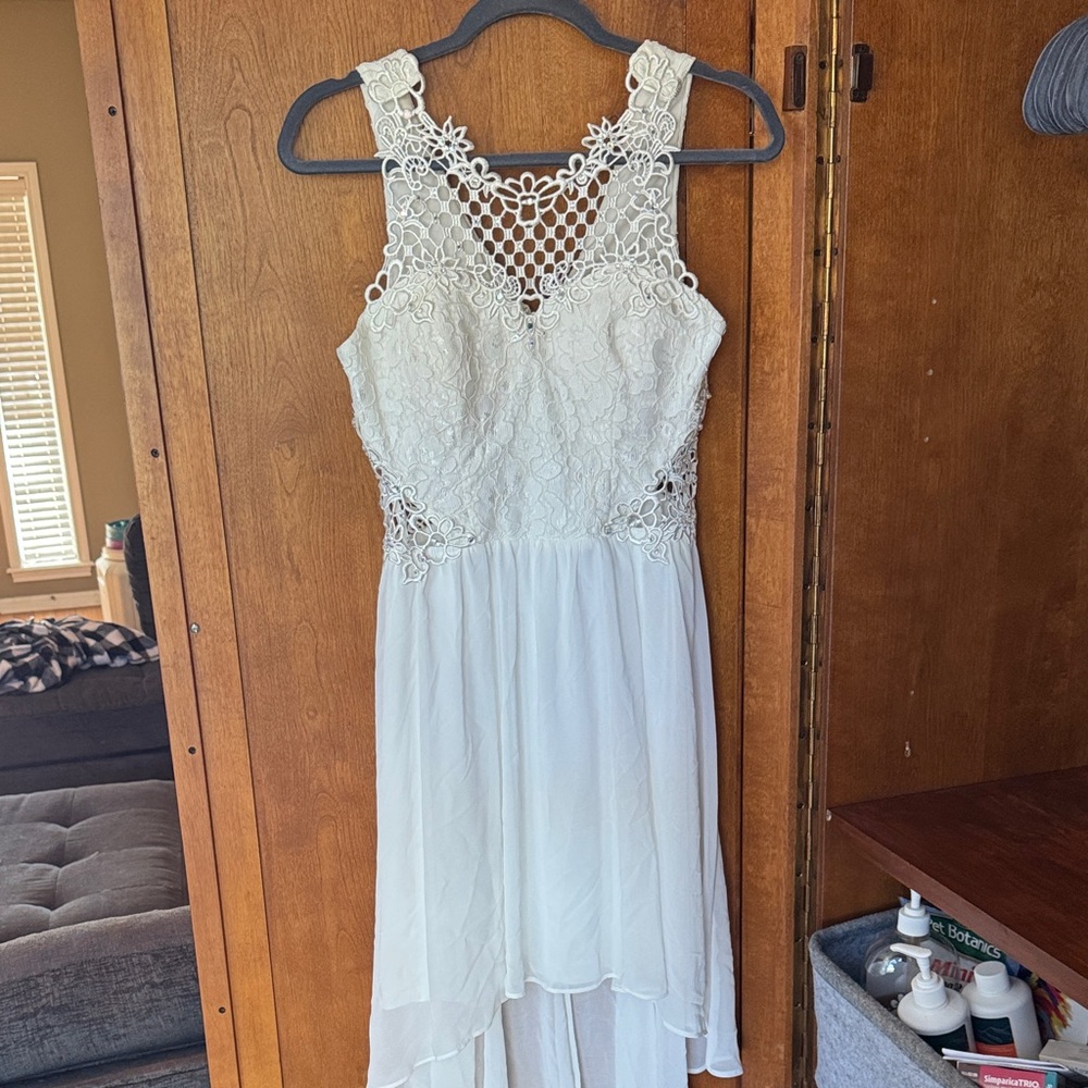 City Triangles Ivory Lace High-Low Dress